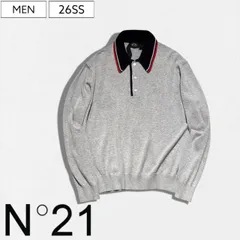 【定価69,300円(税込)】N°21　-ヌメロ ヴェントゥーノ-　モードな顔して肌触りは優しく素肌に溶け込む贅沢な1着！ニットロングポロシャツ ニットポロ セーター 襟付き ヘンリーネック 長袖 26SU-A008-9503 ライトグレー N21 No.21