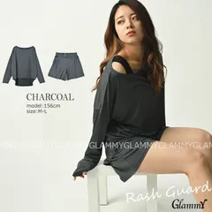 Tタイプ ラッシュガード 短パン 2点セット Tシャツ オールチャコール レディース 接触冷感 長袖 大きいサイズ 水陸両用 体型カバー UVカット r-0056/r-0035