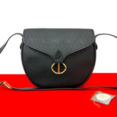 極 美品 Christian Dior クリスチャンディオール ヴィンテージ ハニカム 柄 CD ロゴ 金具 レザー 本革 ショルダーバッグ ブラック 20904