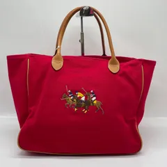 BN8425□RALPH LAUREN ラルフローレン キャンバス×レザー 刺繍 トートバッグ 肩掛け可能 レッド マザーズバッグにものサムネイル
