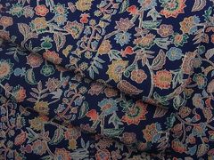 ユ7未着用名古屋帯 縮緬 更紗 唐草花柄 正絹 着物帯 仕立て上り美品 