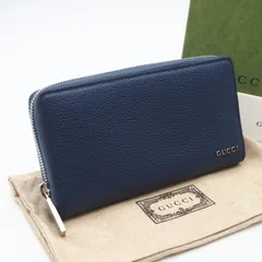 ★3日以内返品可★ 極美品 GUCCI グッチ グッチロゴ レザー ジップアラウンドウォレット 771154 長財布 ブルー カーフレザー メンズ
