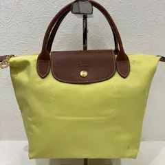 1859　LONGCHAMP　ロンシャン　プリアージュ　ルプリアージュ　ハンドバッグ　トートバッグ　イエロー　黄色　無地　シンプル　きれいめ　カジュアル　上品