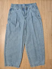 m ザラ プリーツ ワイドフィット バルーン デニム パンツ