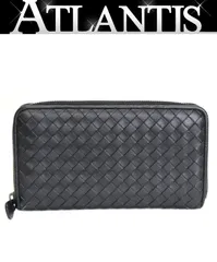 ボッテガヴェネタ BOTTEGA VENETA イントレチャート ラウンドファスナー長財布 レザー 黒 【74279】