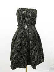 ザラ ZARA BASIC ワンピース ベアトップ ドット ひざ丈 M 黒