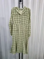 チェック ロング丈ワンピース カラーネック