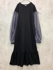 idem イデム チュールドッキング 裏毛 チュール袖ロング ワンピース sizeF/ブラック ■◇ レディース