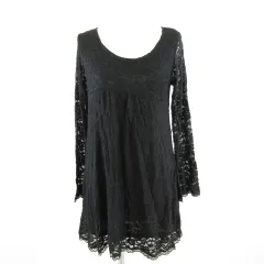 ワンウェイ one way ワンピース 長袖 ミニ 花柄レース ストレッチ 黒 F *A998