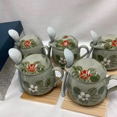 未使用品】希少‼️有田焼 開花梅紋様 槍梅丸型蒸し碗 茶碗蒸し碗 5客