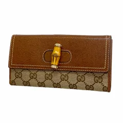 【6db1939-k】グッチ 長財布 GGキャンバス/バンブー 137374 キャンバス ブラウン ゴールド金具【中古】レディース