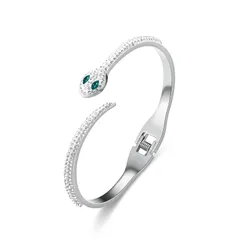 【新品】 Braw 蛇形ブレスレット ピンクゴールド レディース 人気 プレゼント 18k ジルコニア フリーサイズバングル 蛇 スネークブレスレット 開け口 おしゃれ 奥さん 恋人 ファッションアクセサリー (シルバー) 0