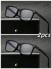 アクセサリー メンズ アイアクセサリー 2個 メンズ メタルフレーム装飾レトロスタッズ付きメガネ、クラシックキャンパス/ビジネススタイル非処方眼鏡(メガネストラップ&ギフトPUレザーケース付き)