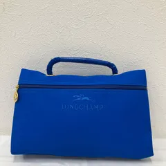 1858　LONGCHAMP　ロンシャン　ハンドバッグ　ポーチ　ブルー　青　刺繍　ロゴ刺繍　レディース　メンズ　ユニセックス　シンプル　きれいめ