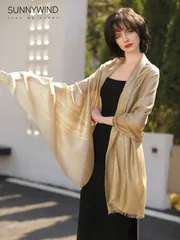 アクセサリー レディース スカーフ 1枚 レディース 無地 ポリエステル エレガントゴールドスレッド スカーフ、パーティーに適しています