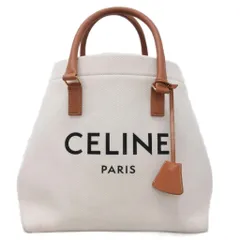 セリーヌ CELINE ホリゾンタルカバ キャンバストートバッグ ハンドバッグ ロゴプリント ゴールド金具 アイボリー 茶 ブラウン ☆AA★