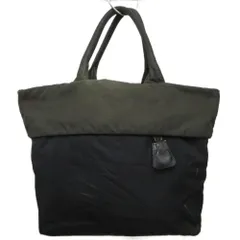 プラダ PRADA テスートダブル TESSUTO DOUBLE ロゴ トートバッグ ハンドバッグ ナイロン カーキ 黒 ブラック ☆AA★