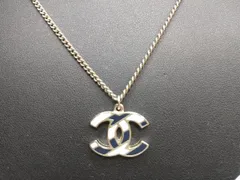 CHANEL シャネル ストライプ CC ロゴ ペンダント ロングネックレス 16 S ココマーク ブラック ホワイト シルバー金具 