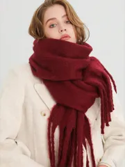 アクセサリー レディース スカーフ 1個 レディース冬用スカーフ、ブラックフェイクカシミアポンチョ、厚手で暖かい、レディースファッションソリッドカラータッセルフリースストール、アウトドアレディースショール