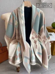 アクセサリー レディース スカーフ 1個 女性用 秋冬 幾何学柄ジャカード編みショールマフラー、日常使いに便利な暖かい アクセサリー