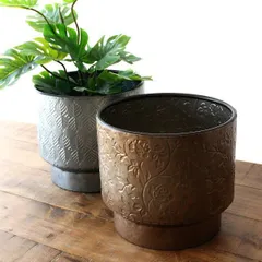 植木鉢 鉢カバー ポット プランター アイアン おしゃれ 北欧 モダン アンティーク 7号 22cm 観葉植物 寄せ植え グリーン 花鉢 インナーポット付き 底穴あり 室内 屋内 玄関 丸型 底上げ ゴールド シルバー アイアンのリーフ ポット 2カラー