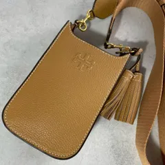 美品✨TORY BURCH トリーバーチ　スマホショルダーバッグ iphone 携帯 フォンショルダー タッセル クロスショルダー レザー キャメルブラウン ユニセックス 男女兼用