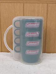 未使用品 日本生命 コールマン オリジナルプラカップ4個セット ケース付き ノベルティ アウトドア キャンプ グリーン＊mcc26111
