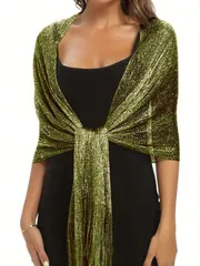 アクセサリー レディース スカーフ オリーブグリーン キラキラメタリック ショール 丸型バックル 優雅な通気性 フリンジ付きスカーフ レディース パーティー ドレス用 外出用ショール