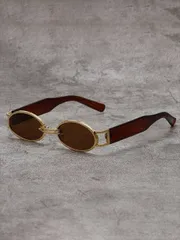 アクセサリー メンズ アイアクセサリー 1個ユニセックス オーバル レトロブラウン ファッショングラス、クラシカルな 洗練されたシンプルな+メタルフレーム、屋外カジュアル 顔によく合うファッショングラス、8036/