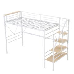 S ロフトベッド 階段付き パイプベッド シングル コンセント付き 収納 スチール 耐震 ベッド シングル パイプベッド ベッドフレームのみ【Sシングル】