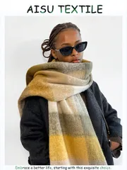 アクセサリー レディース スカーフ 1個 レディース ふわふわ ロング ウィンター スカーフ、暖かい ネックラップ、ブラック オーバーサイズ 厚手 フリンジ付きショール/ブランケットスカーフ、厚手 ニット フリンジ