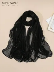 アクセサリー レディース スカーフ 1個 女性用 無地 光沢あるスパンコールスカーフ、パーティーや日常使いに適しています