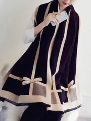 アクセサリー レディース スカーフ 1個 黒色リボン装飾スカーフ レディース用、暖かく多用途なショール/ラップ、冬や冷房の効いたオフィスでのドレスに適しています