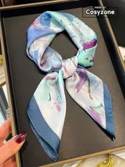 アクセサリー レディース スカーフ 1枚 エレガントな花柄 70cm スクエアスカーフ、カジュアルやストリートウェアに、バンダナ、ヘアバンド、アウトドアの日よけ装飾に最適、スタイリングにも完璧