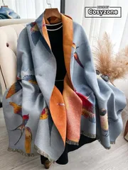 アクセサリー レディース スカーフ 1枚 新作アーティスティックペイントスタイル ミニマルバードパターンジャカード 擬カシミヤ あたたかいスカーフ、ファッショナブルで多用途、秋冬のアクセサリーとしても使える女性用