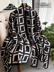 アクセサリー レディース スカーフ 1個 ビーチアクセサリー エレガントなシルクライクジオメトリック柄スカーフ、ファッションアクセサリー、ショール、ビーチサロン、日よけとして女性に使えるバーサタイル