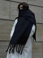 アクセサリー レディース スカーフ 1個 厚手 無地 フワフワタッセル付きマフラー、暖かい秋冬ファッション ユニセックス ショール、柔らかく快適なブランケットスカーフ、デイリーウェアやドレスに適しています