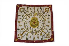 エルメス スカーフ カレ90 Les Cles レ・クレ/鍵柄 HERMES シルク100％ ボルドー/ホワイト ヴィンテージ【中古】