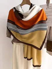 アクセサリー レディース スカーフ 幾何学柄 模造ウール レディースストール 薄手 シルク調 大判ショール アウター ファッションケープ ロングスカーフ 秋冬 ワンピース用 ウォームストール 1枚入り