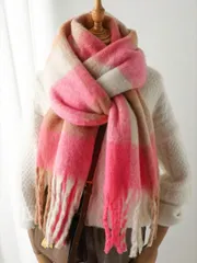 アクセサリー レディース スカーフ 1個 女性用冬用スカーフ 馬毛 カラフルストライプチェック カシミア調 ショール ラップ 厚手 暖かい レディースファッション タッセル付き ふわふわ スカーフ 屋外用レディース