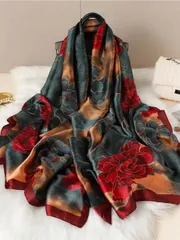 アクセサリー レディース スカーフ 1枚 花柄スカーフ、エレガントな屋外日よけ ロマンチックスタイル、アウトドア旅行に適しています。ヘアバンド、ヘアタイ、ヘアフープとしても使用可能、自己装飾に最適