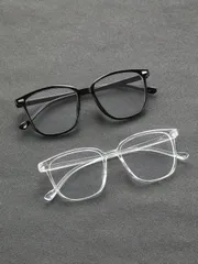 アクセサリー メンズ アイアクセサリー 2個入り クラシックプラスチック ブラック トランスペアレント ジオメトリック フルフレーム メンズ クリアメガネ、オフィス、デイリーライフ、ゲーム、視聴、オフィスファッショ