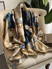 アクセサリー レディース スカーフ 1枚 90x180cm サテン プリント ロングスカーフ、滑り止めパールバックル付き、デイリースタイリング、エアコン部屋の暖かさ、日よけ、ビーチ、アラビアンヘッドスカーフとしても