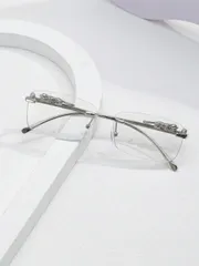 アクセサリー メンズ アイアクセサリー 1ペア メンズフレームレス シルバーメタル レオパード柄 ビンテージスタイル クリアレンズ眼鏡、ビジネスカジュアル、日常使い、夏の新作