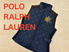POLO RALPH LAUREN ポロラルフローレン キルティングベスト レディース S 刺繍ロゴ レザー切替 ネイビー kumade39_R80303