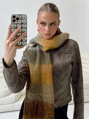 アクセサリー レディース スカーフ 1枚 秋冬ファッション ストライプ チェック フリース 暖かい レディース ボアウール 厚手のマフラー、アクリル カシミア風 暖かい マフラー、ボヘミアン カジュアル 防風 カッ