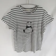 M1-02919 Soulberry(ソウルベリー) 半袖Tシャツ (M) /紺、白 ボーダー柄 表袖口に穴有り 全体的に毛玉、毛羽立ち有り K-夏のサムネイル