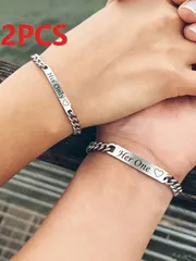 ジュエリー メンズ ブレスレット セット 2個 パーソナライズされたファッショナブルなメタル製「」刻印入りカップルブレスレット、フラットオーバルチェーン、パンクスタイルのカップルへの記念日、彼女または彼氏へのギフト