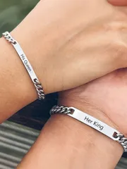 ジュエリー メンズ ブレスレット セット 2個 パーソナライズされたファッショナブルなメタル「」刻印カップルブレスレット、フラットオーバルチェーン、パンクスタイルバレンタインデー記念日ギフト、カップルマッチングリス