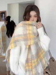 アクセサリー レディース スカーフ 1個 女性用 厚手で暖かい クリームイエロー ソフトでふわふわのマフラー/ショール、2way使用可能